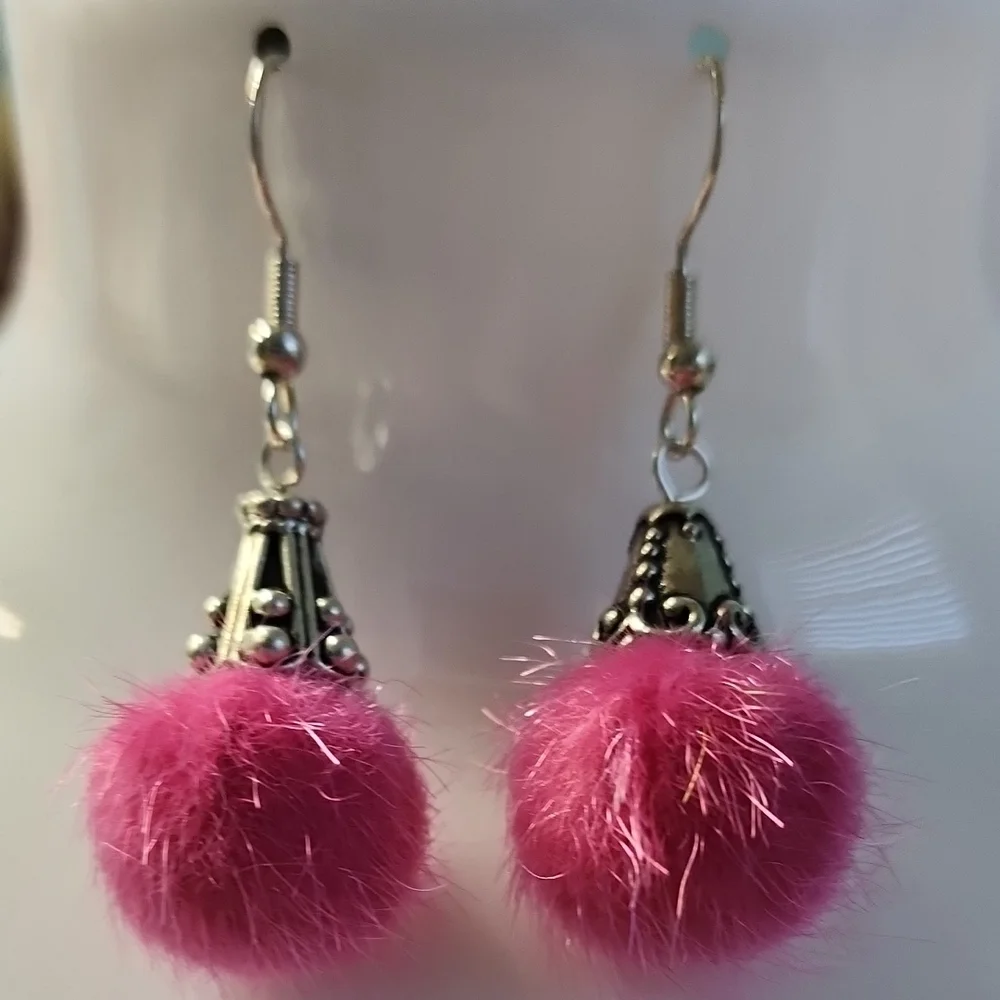 Playful Pink Pom-Pom Silver Earrings *FREE* With Bundle!